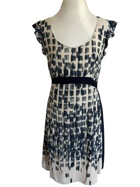 Oltre Made in Italy Ikat Print Flutter Sleeve Empire Waist Dress Size USA 8
